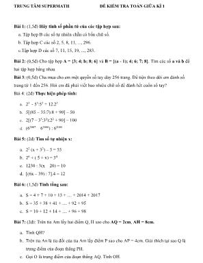 Đề kiểm tra giữa kì 1 môn Toán Lớp 6 - Trung tâm Supermath